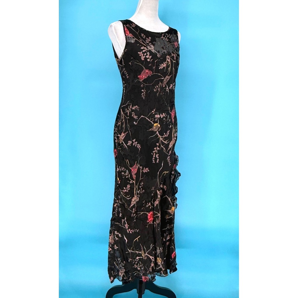 The Pyramid Collection Silk Blend Burnout Maxi Dress Black Size M Fairy‎ Whimsy